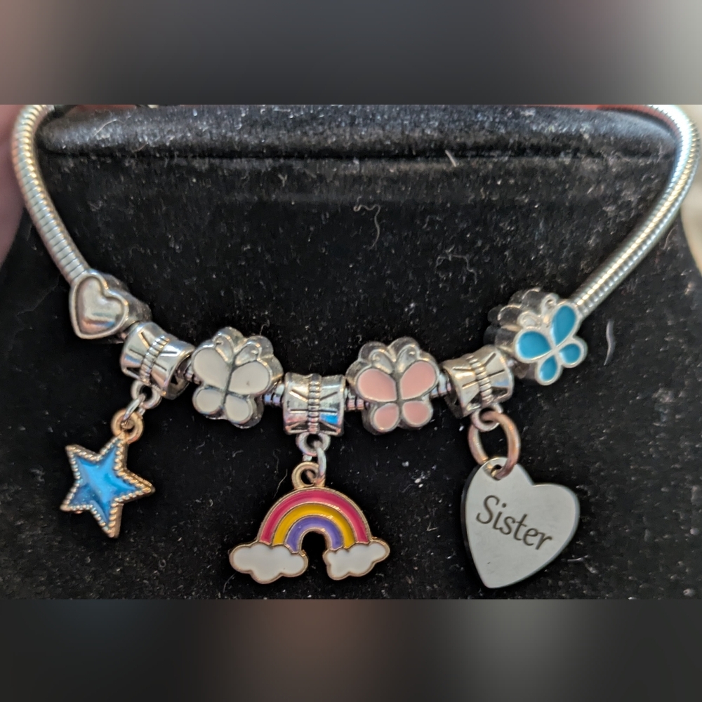 Silver Charm Bracelet with Colorful Accents